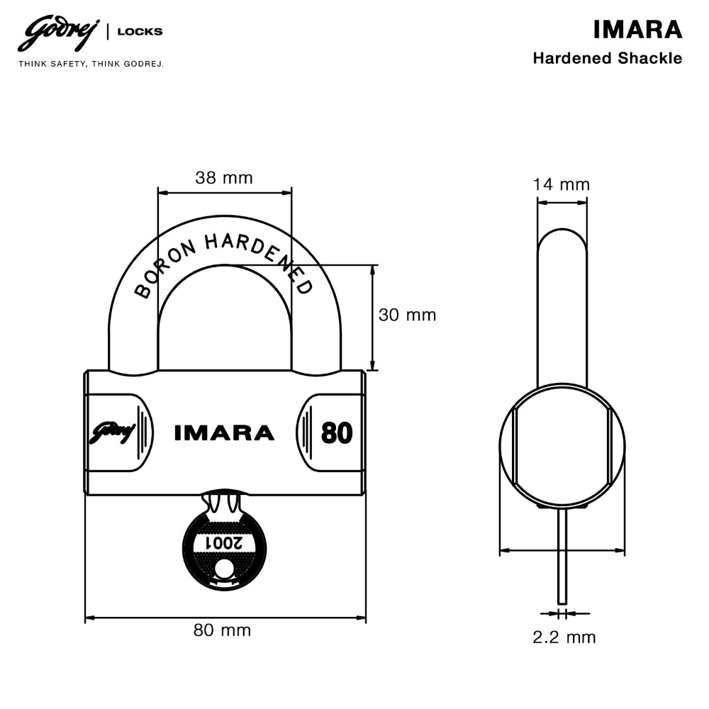 Godrej Locks I Godrej Imara 80 mm I 3 Keys I For Shutters, Grills & Main Doors I Brass Finish | 1 Years Warranty